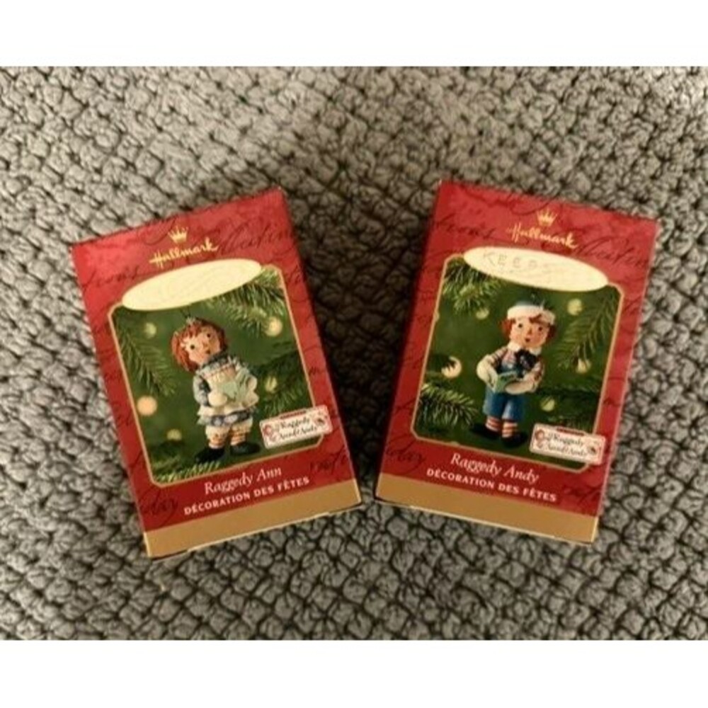 2001 Hallmark Keepsake Raggedy Ann & Andy Christmas Ornaments Set of 2 w/ Boxes